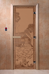 Дверь "Банька в лесу" (бронза матовое) 190х70